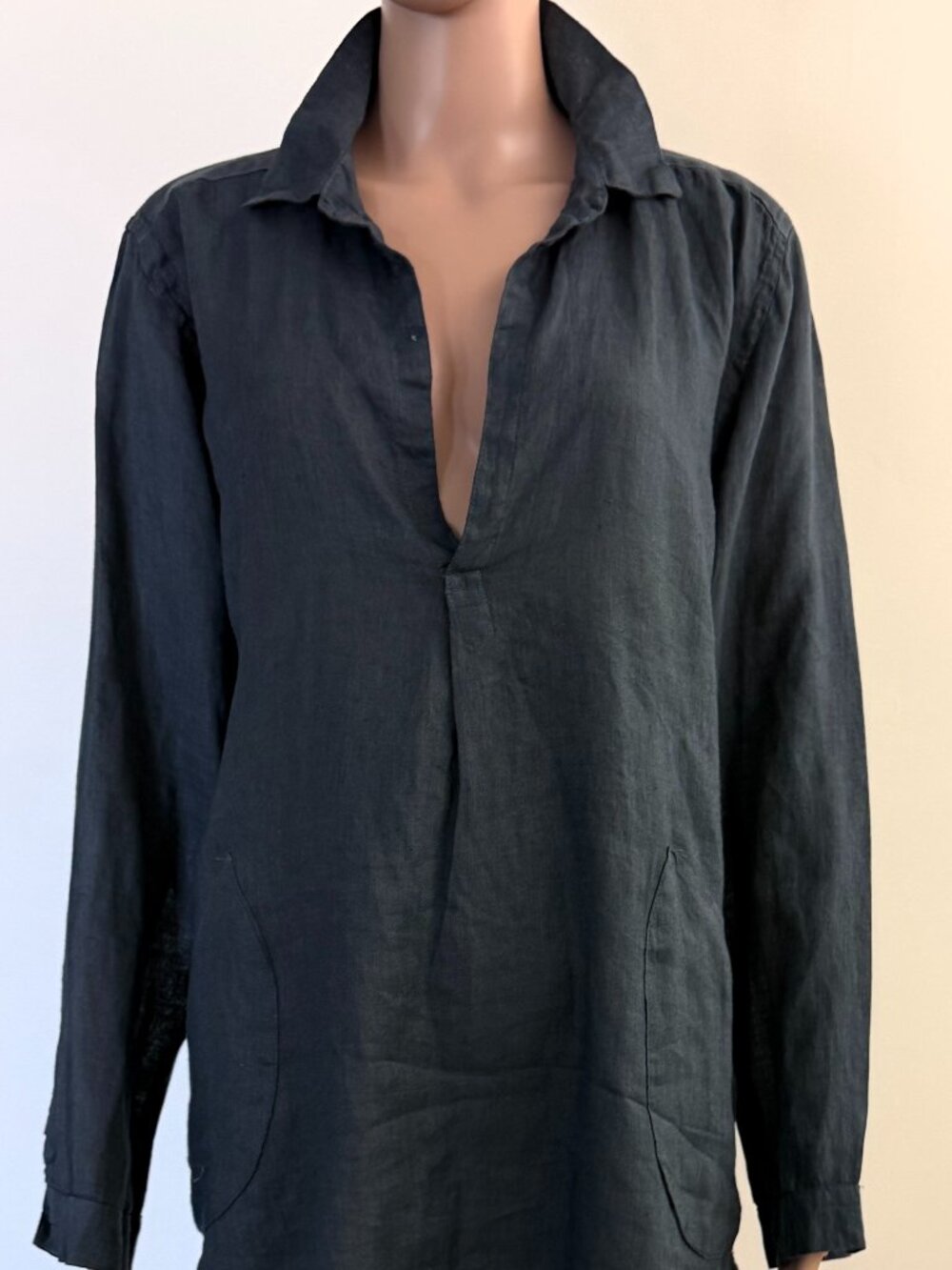 CP Shades Teton 100% Linen Tunic Grey Shirt Dress w/ Pockets Women's Small NWOT